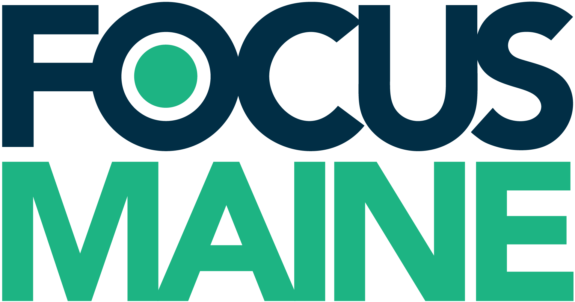 Text logo with "FOCUS" in bold navy blue letters and "MAINE" in bold green letters. The letter "O" in "FOCUS" is a green circle with a navy blue border.