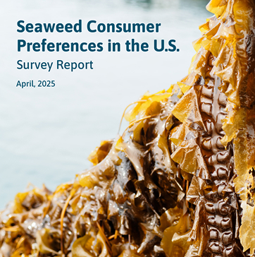 Close-up of seaweed with text overlay: "Seaweed Consumer Preferences in the U.S. Survey Report, April 2025.