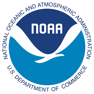 NOAA logo featuring a stylized white seagull over a blue background, encircled by “National Oceanic and Atmospheric Administration U.S. Department of Commerce.”.